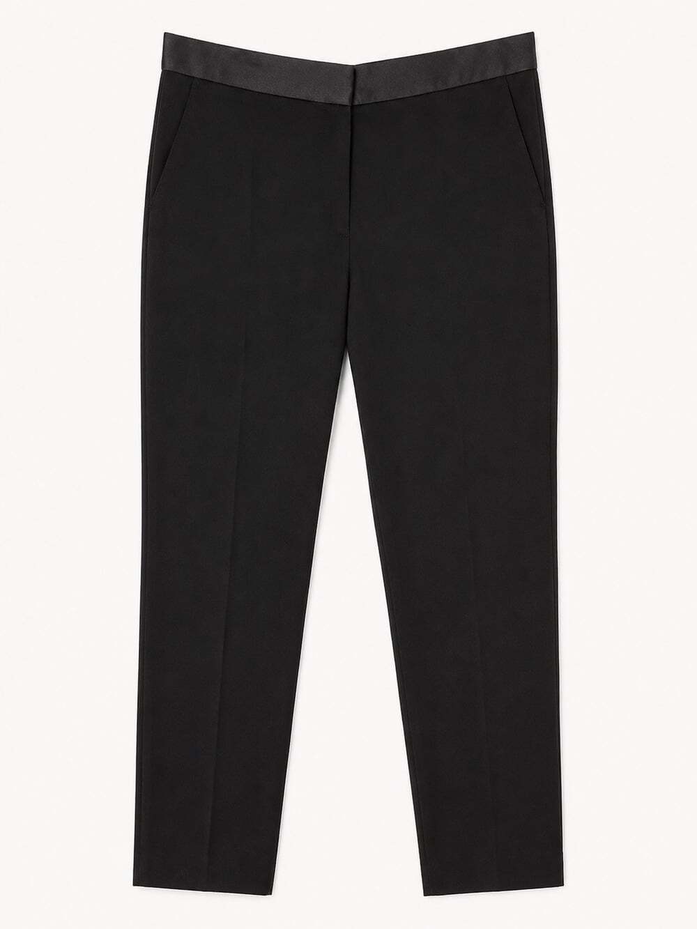 Sandro Paris Quang Black Satin Waistband Trousers Pants Sz 42 US 10 ankle